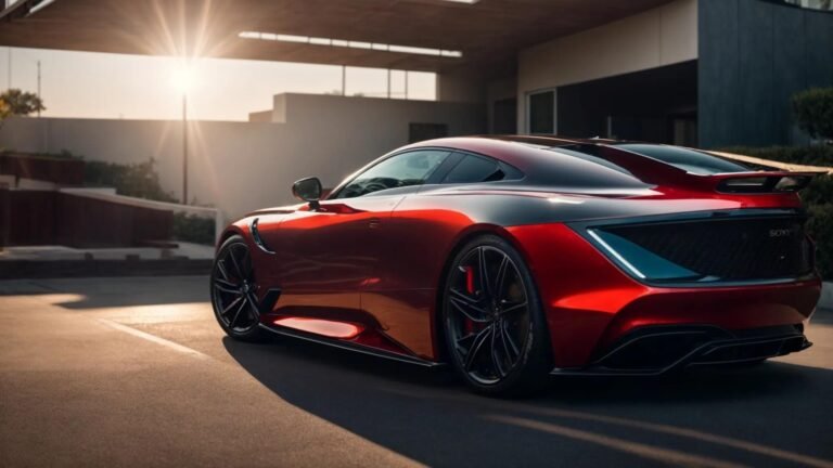 a gleaming, freshly coated vehicle reflects vibrant sunlight, showcasing its flawless, mirror-like finish while surrounded by a serene landscape, emphasizing the enduring protection of ceramic coating.